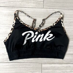 Victorias Secret PINK Ultimate Lightly Lined Sports Bra Black Leopard - Large